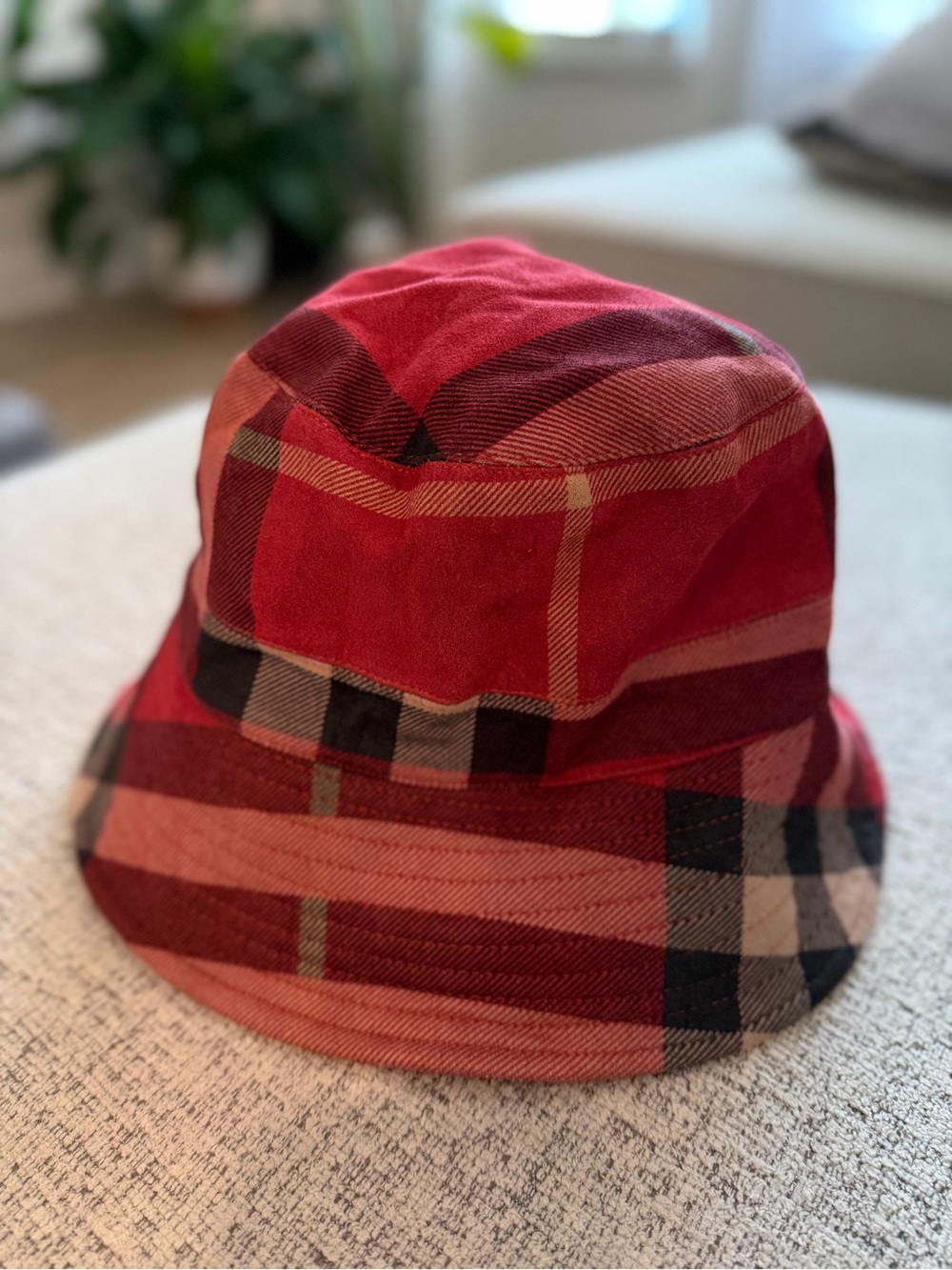 Unbranded Women's Plaid Bucket Hat Red Black Tan Check Pattern